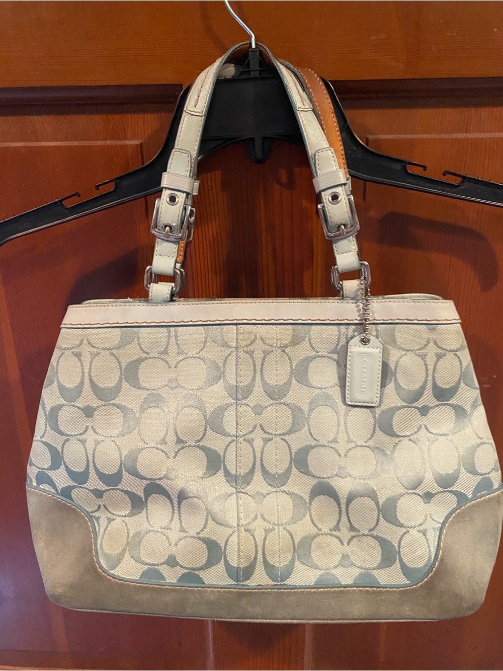 Coach Signature Canvas and Suede Tote Bag in Light Sky Blue